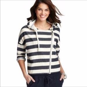 LOFT Blue Striped Asymmetrical Ziphood jacket M